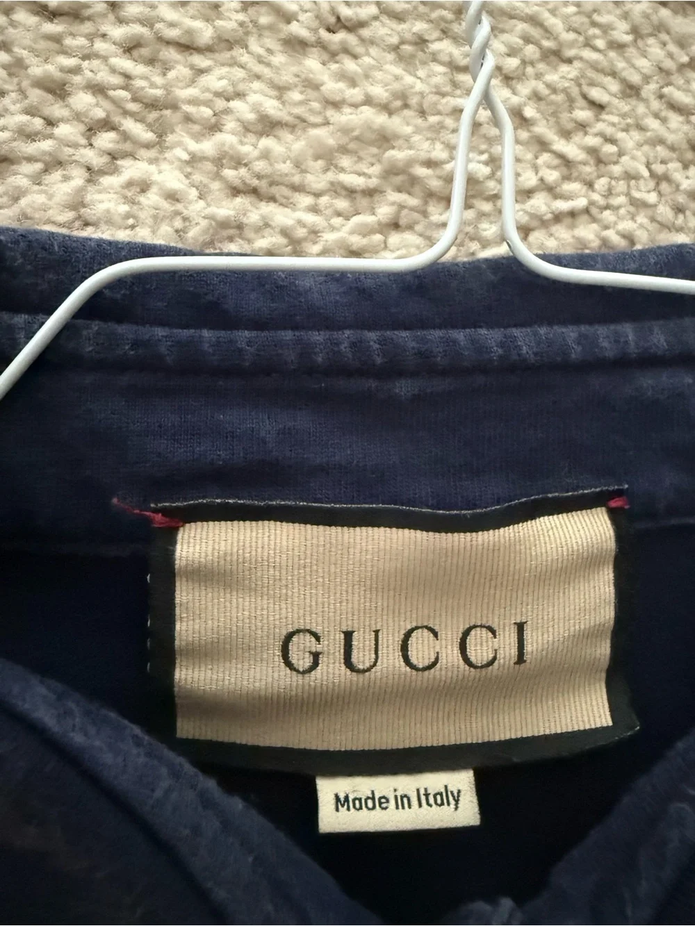 Gucci Beige GG Monogram Polo with Navy Collar & Sleeves